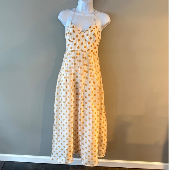 Anthropologie En Saison Ava Midi Dress Polka Dot Bustier Cream Yellow M Feminine - Picture 4 of 16